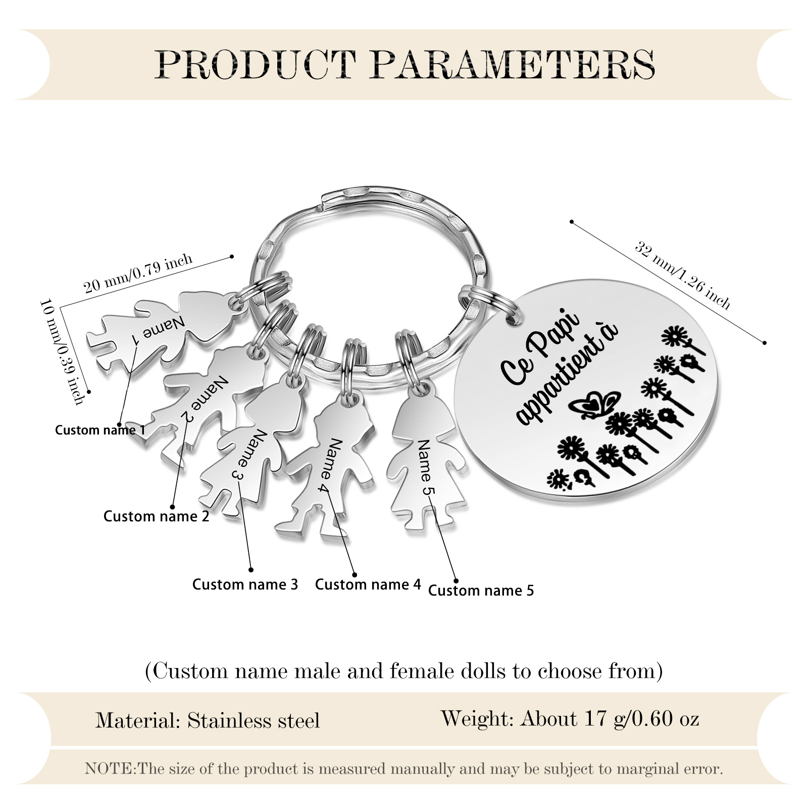 À Mon Papi - 1-5 Noms Porte-Clés Personnalisés Avec Breloques Enfants