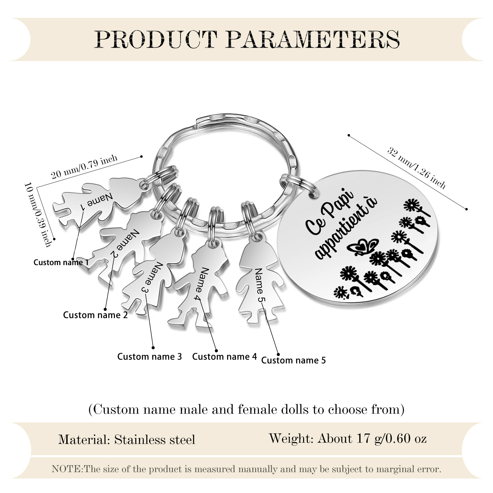 À Mon Papi - 1-5 Noms Porte-Clés Personnalisés Avec Breloques Enfants