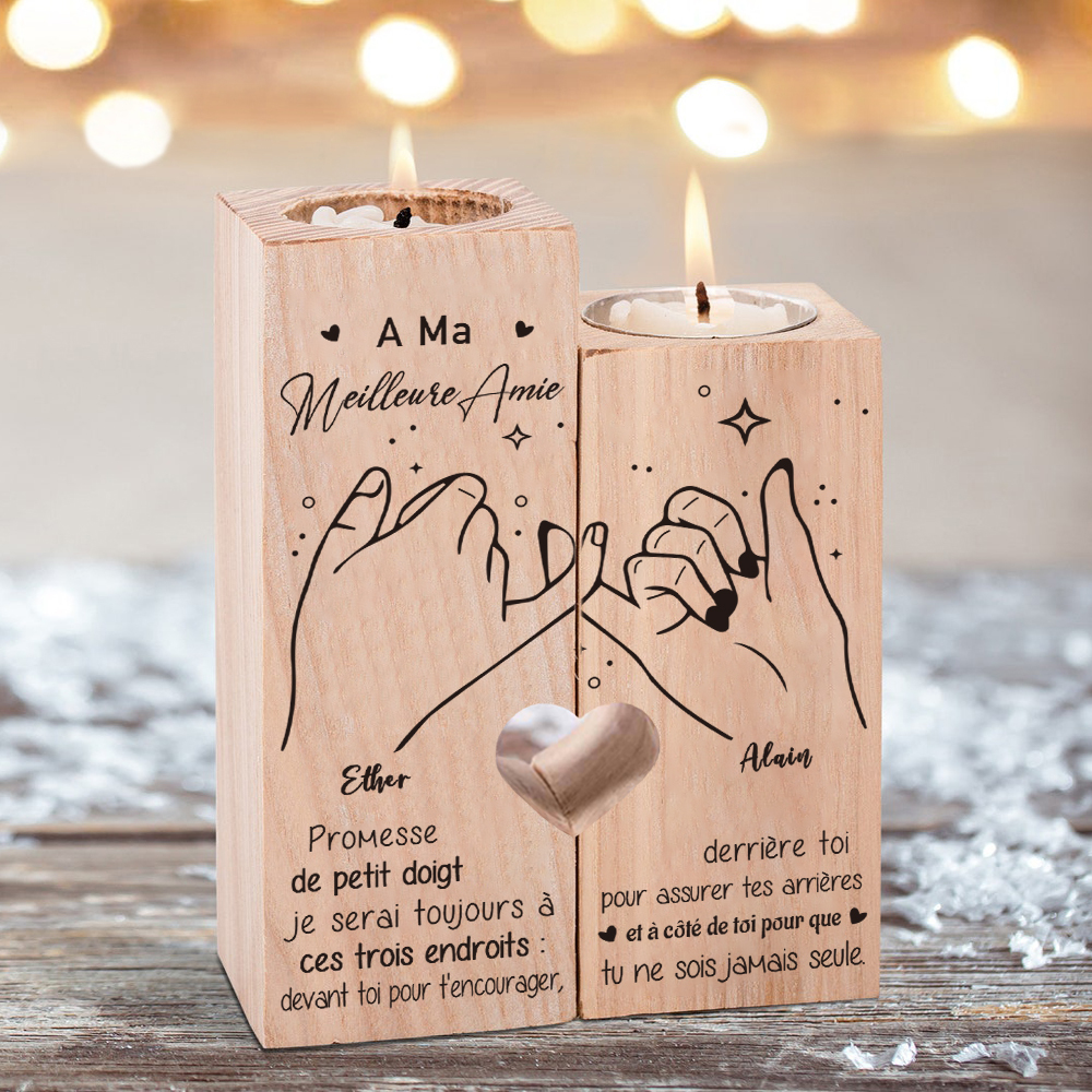 Jessemade FR À Ma Meilleure Amie-Bougeoirs en Bois la main dans la main 2 Prénoms Personnalisés sans bougie