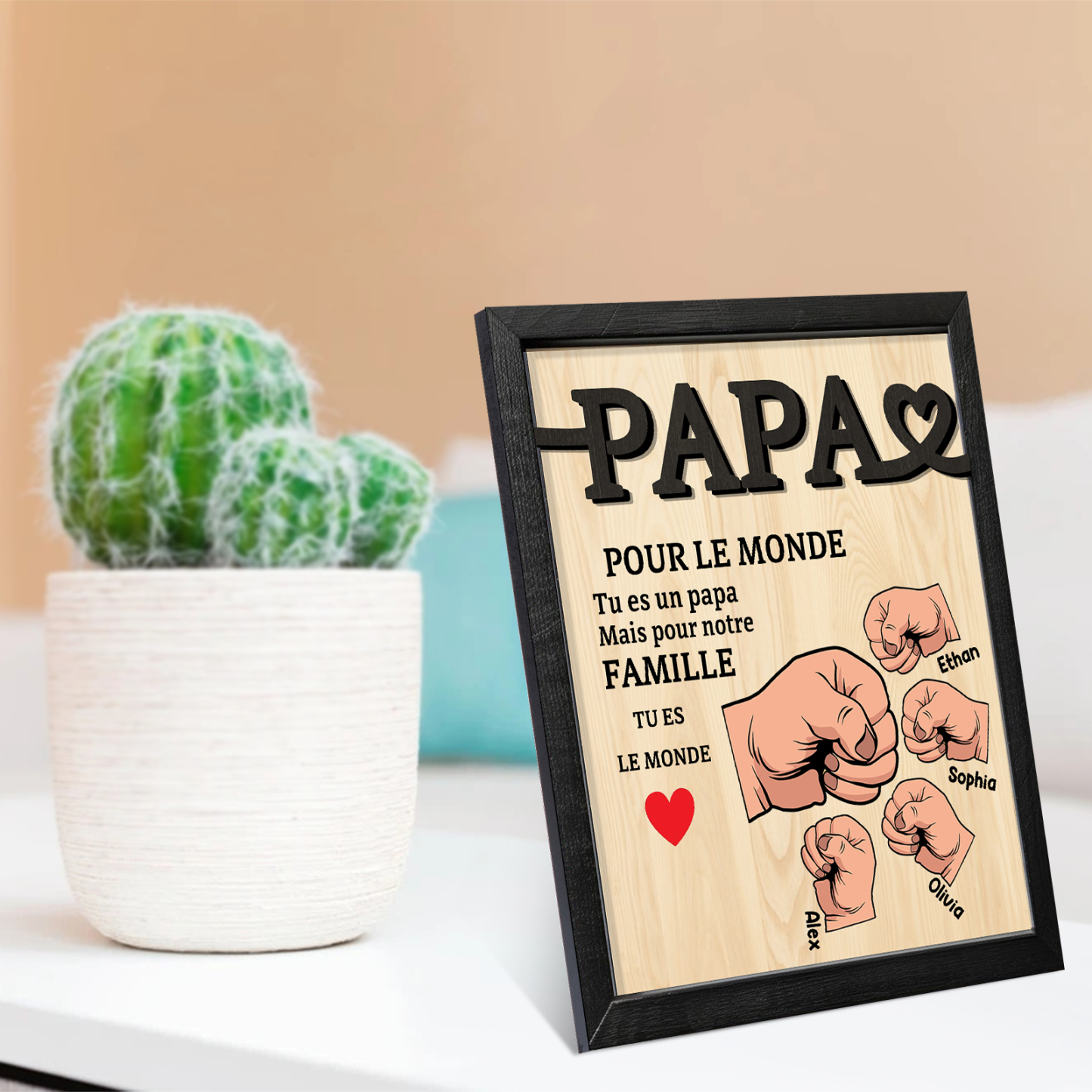 À Mon Papa-Cadre en Bois Poings 4 Prénoms Personnalisés