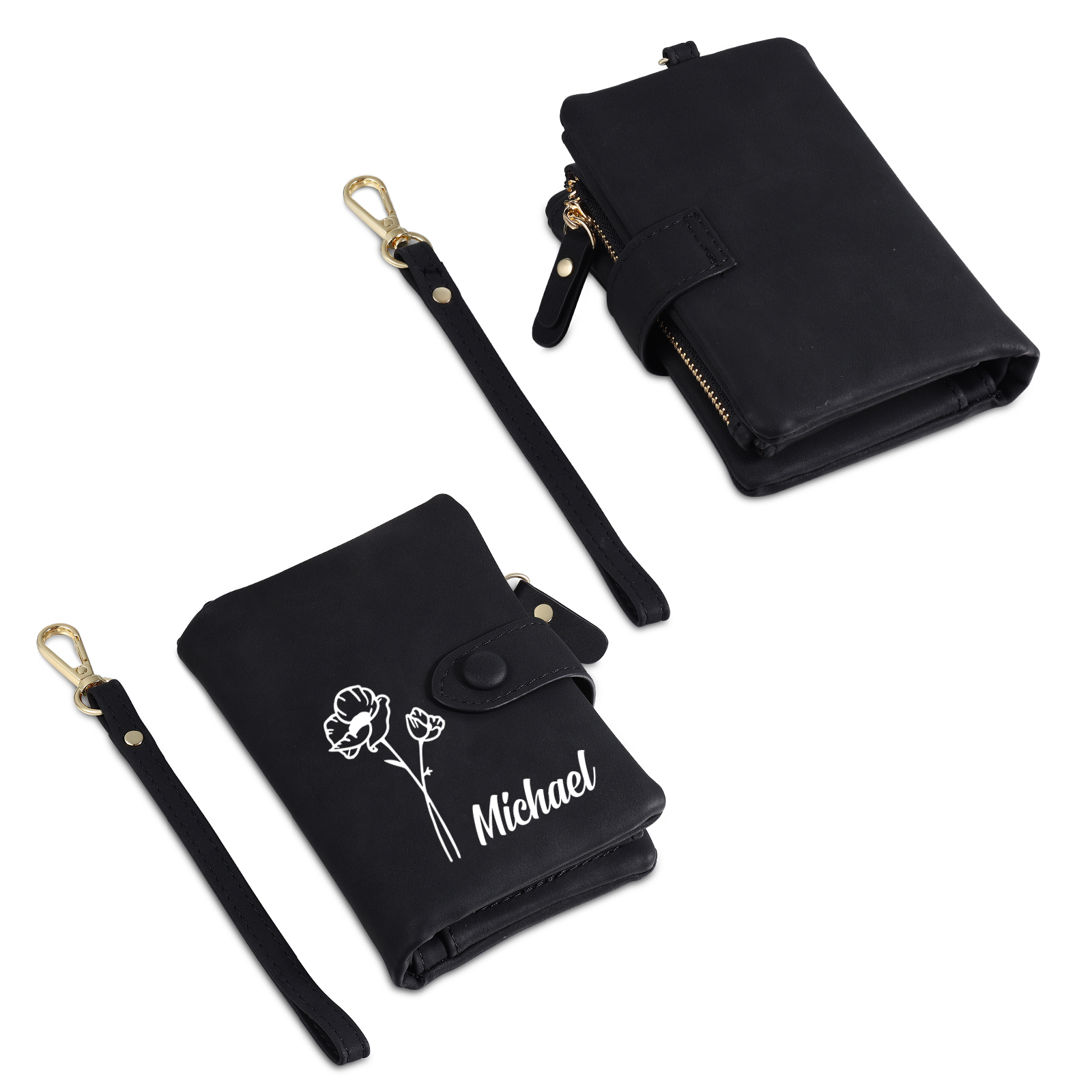 Portefeuille Fleur de naissance 1 Prénom Personnalisés Porte-Monnaie Carte pour Femmes cadeau pour femme anniversaire | Jessemade