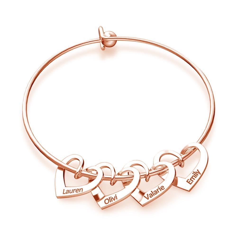 Bracelet Prénoms Personnalisés avec 4 Cœurs Breloques Bracelet Coeur|Jessemade
