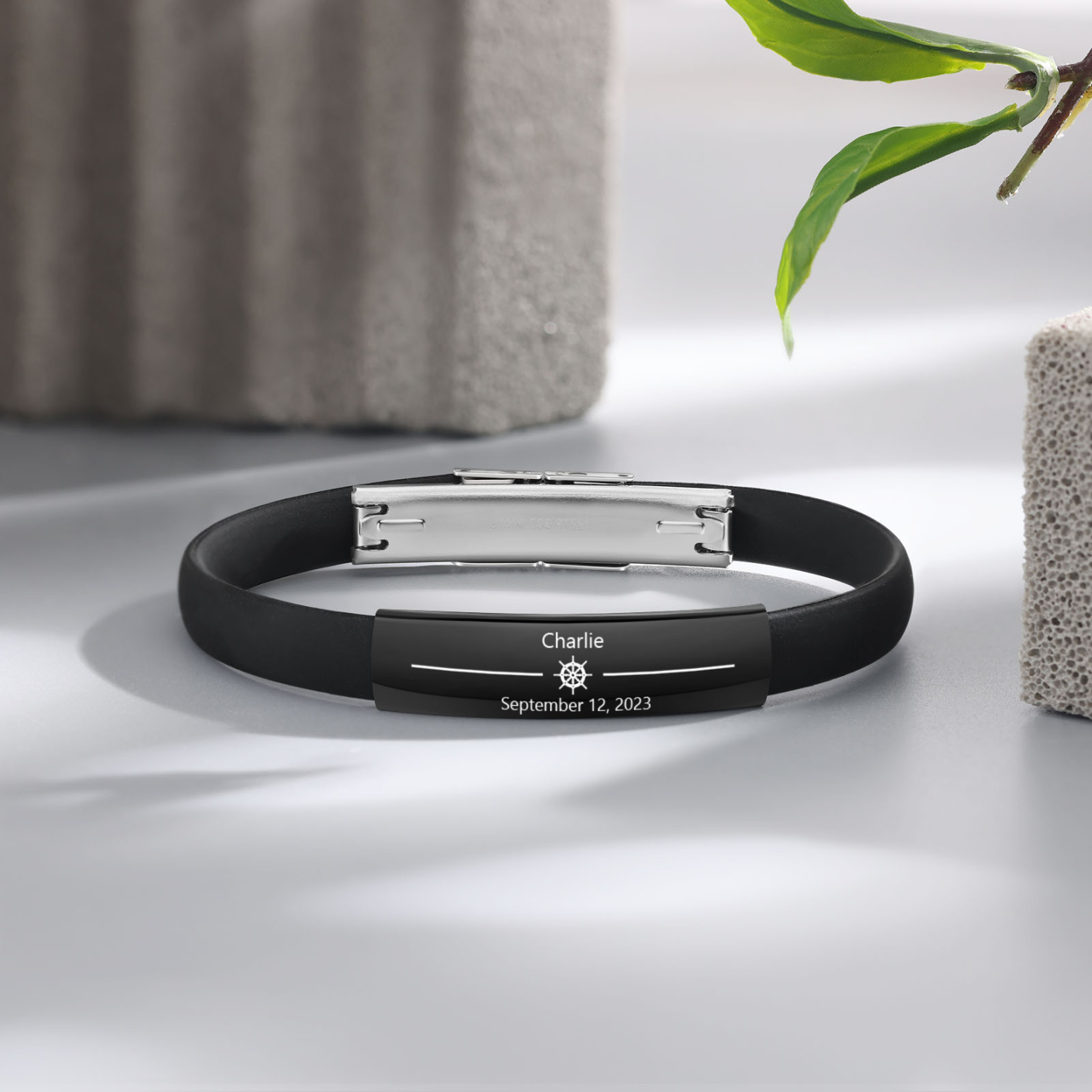 Bracelet Cuir 1 Prénom et Date Personnalisés pour Homme