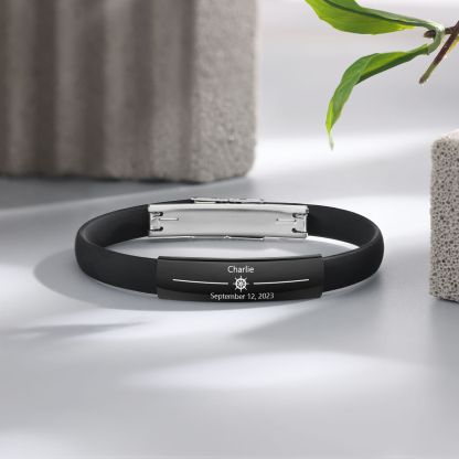 Bracelet Cuir 1 Prénom et Date Personnalisés pour Homme