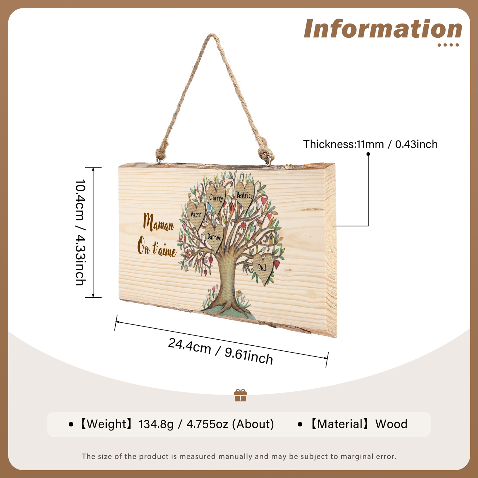 Décoration en bois Arbre de Vie 3-7 Prénoms Personnalisés avec Texte pour Famille Peinture Décorative