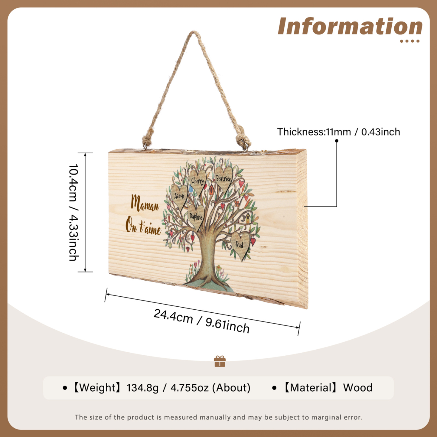 Décoration en bois Arbre de Vie 3-7 Prénoms Personnalisés avec Texte pour Famille Peinture Décorative