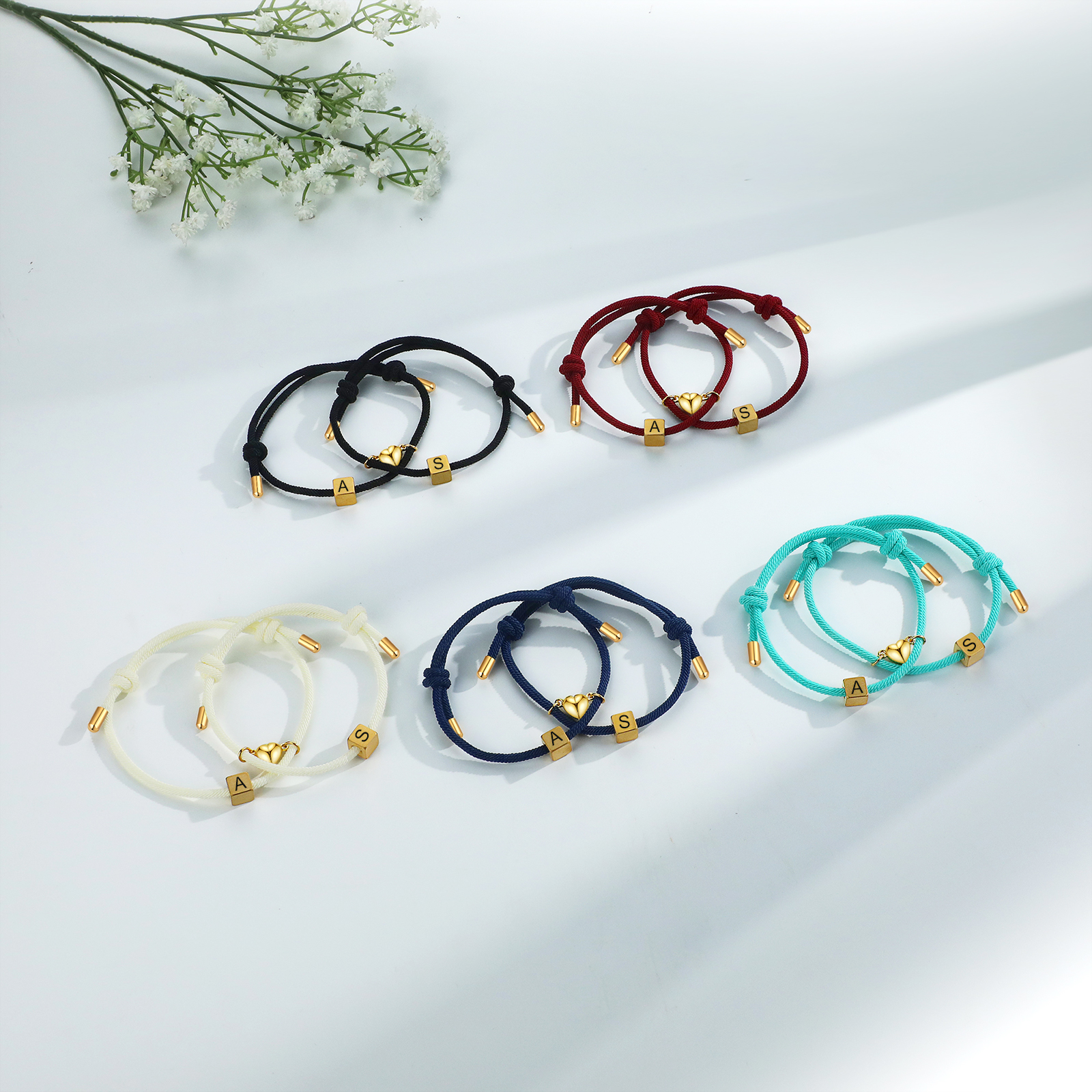 Bracelet Initiale Magnétique 2 Lettres Personnalisées pour Couple｜Jessemade