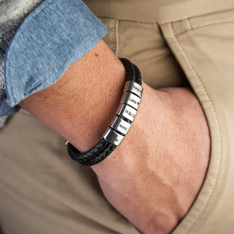 À mon Papa - 1-8 Noms Bracelet Cuir tressé Personnalisé Bracelet Homme