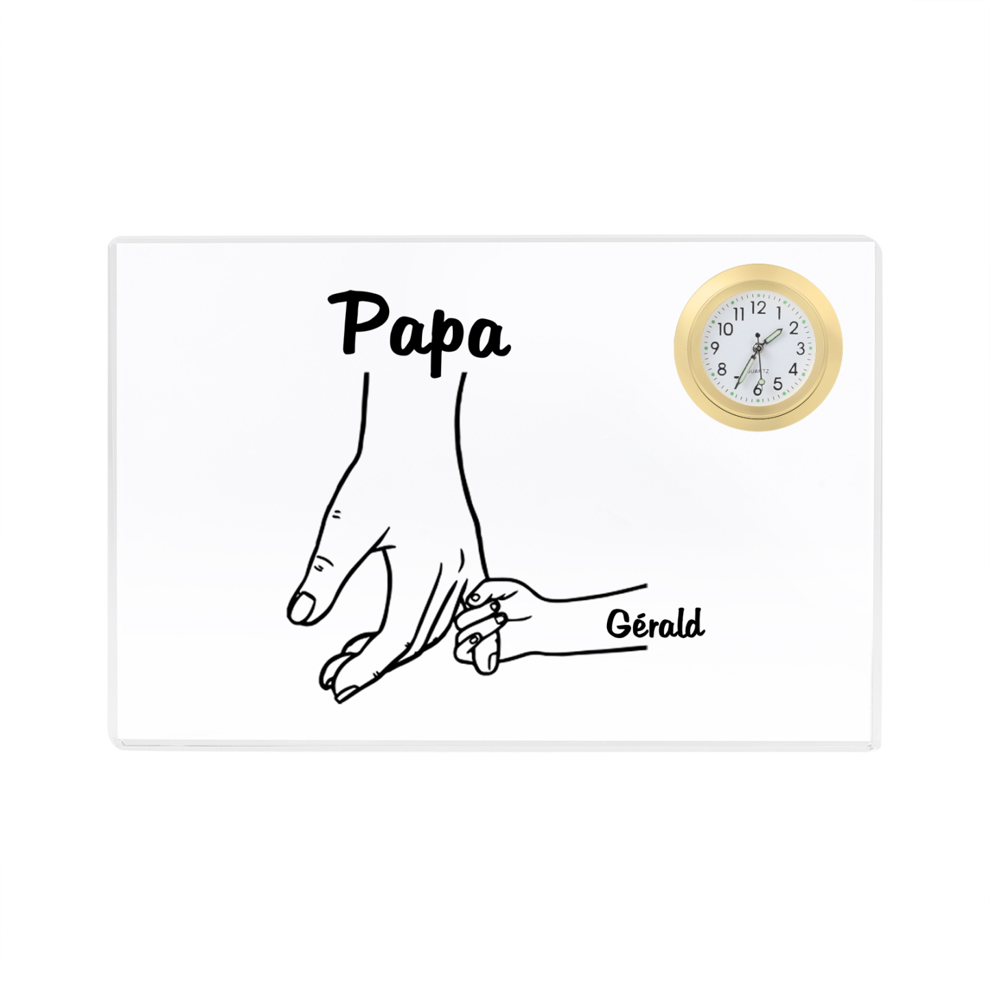 À mon Papa - Plaque Acrylique rectangle avec Horloge la main dans la main 1 Prénom Personnalisé