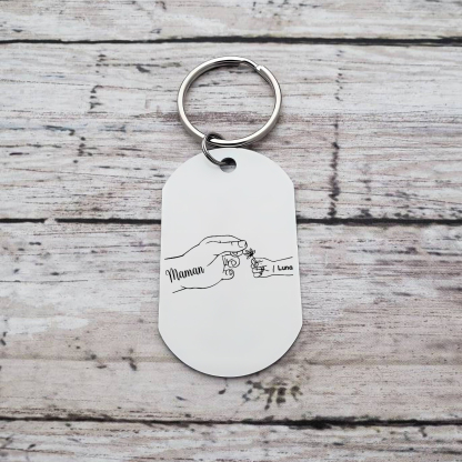 À ma Maman/Mamie - Porte-Clés 2-7 Prénoms Personnalisés Porte-Clés Mains et Fleurs