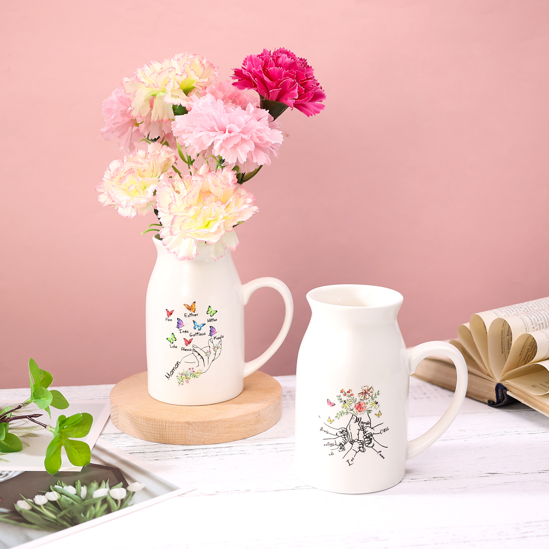 Vase à Fleurs Arbre 4 Prénoms Personnalisés avec Texte Décoration de la Maison