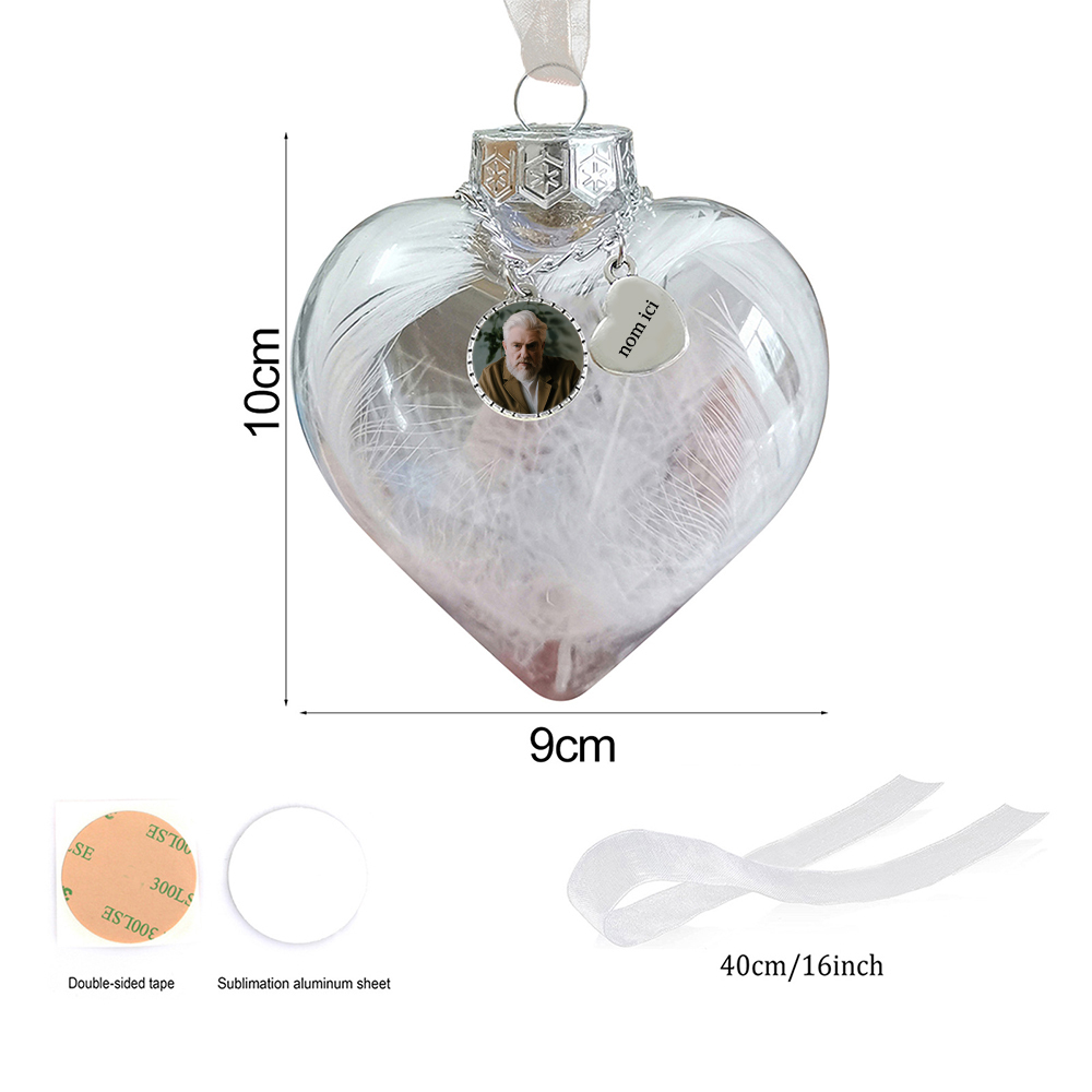 Boule transparente de plumes En forme de coeur Ornements Prénom Personnalisé avec photo boule de noël | Jessemade
