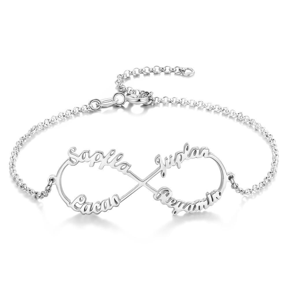 Bracelet Infini En Argent 925 4 Prénoms Bracelet Personnalisé Femme｜Jessemade