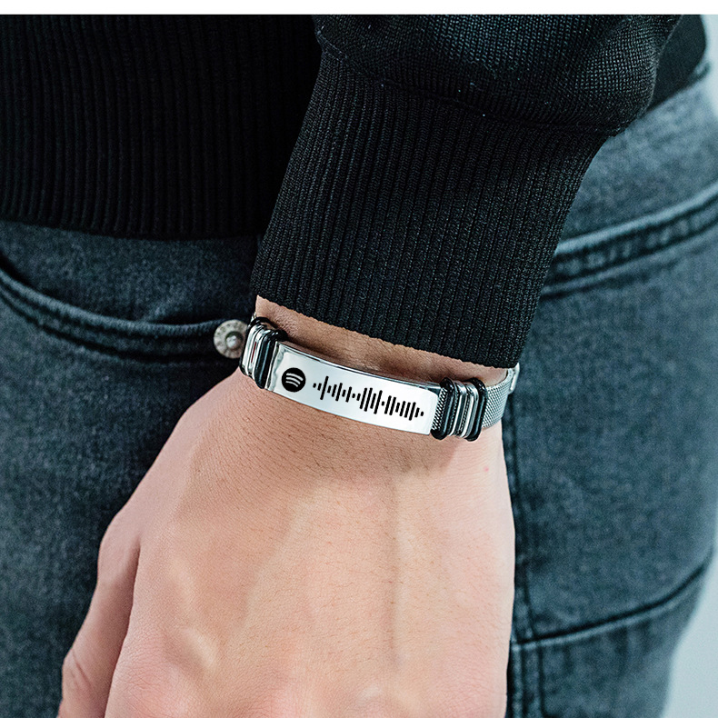 Bracelet De Code Spotify Personnalisée Scannable Plaque De Musique Bracelet Homme