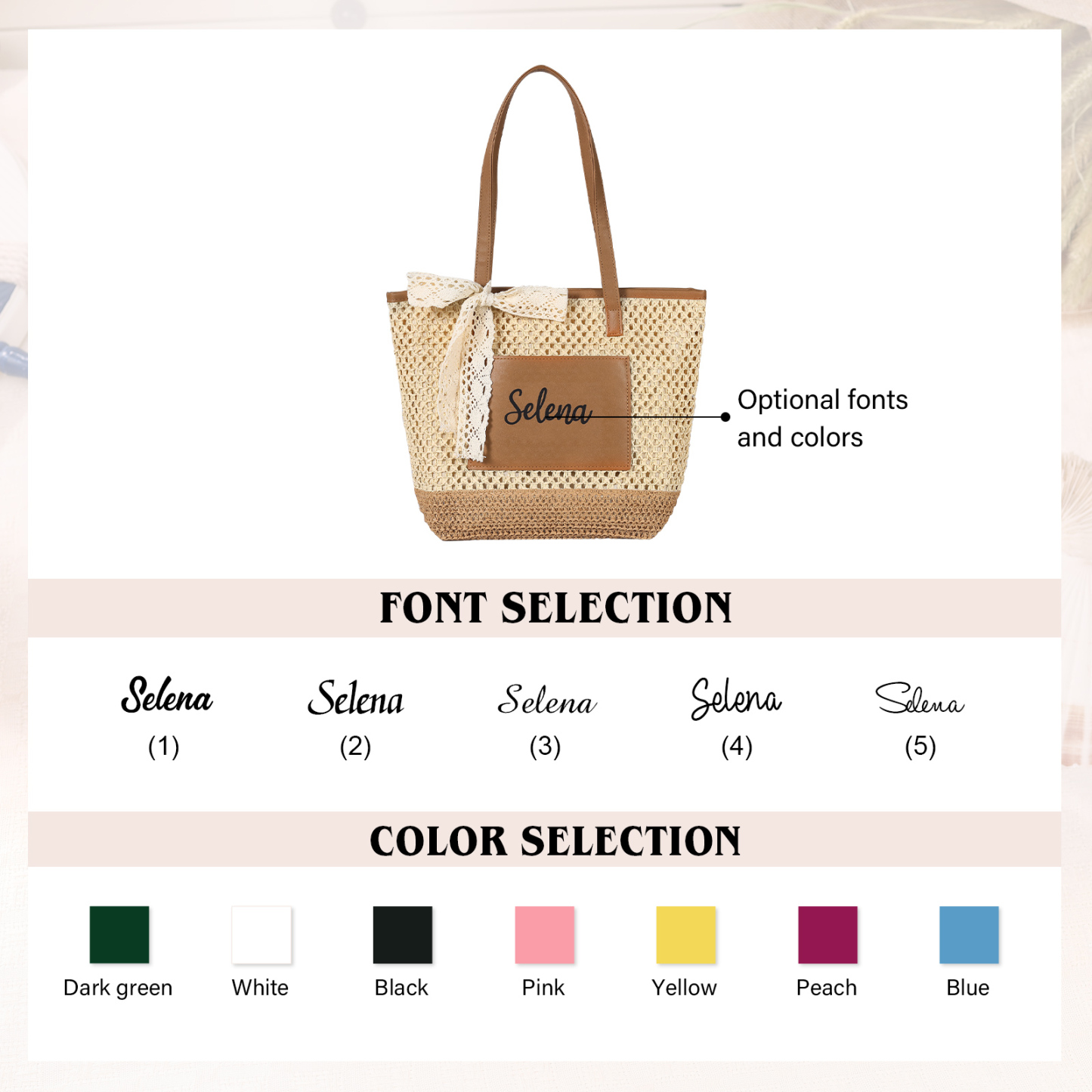 Sac de Plage en Paille Personnalisé avec 1 Prénom Sac fourre-tout polyvalent pour Femme | Jessemade