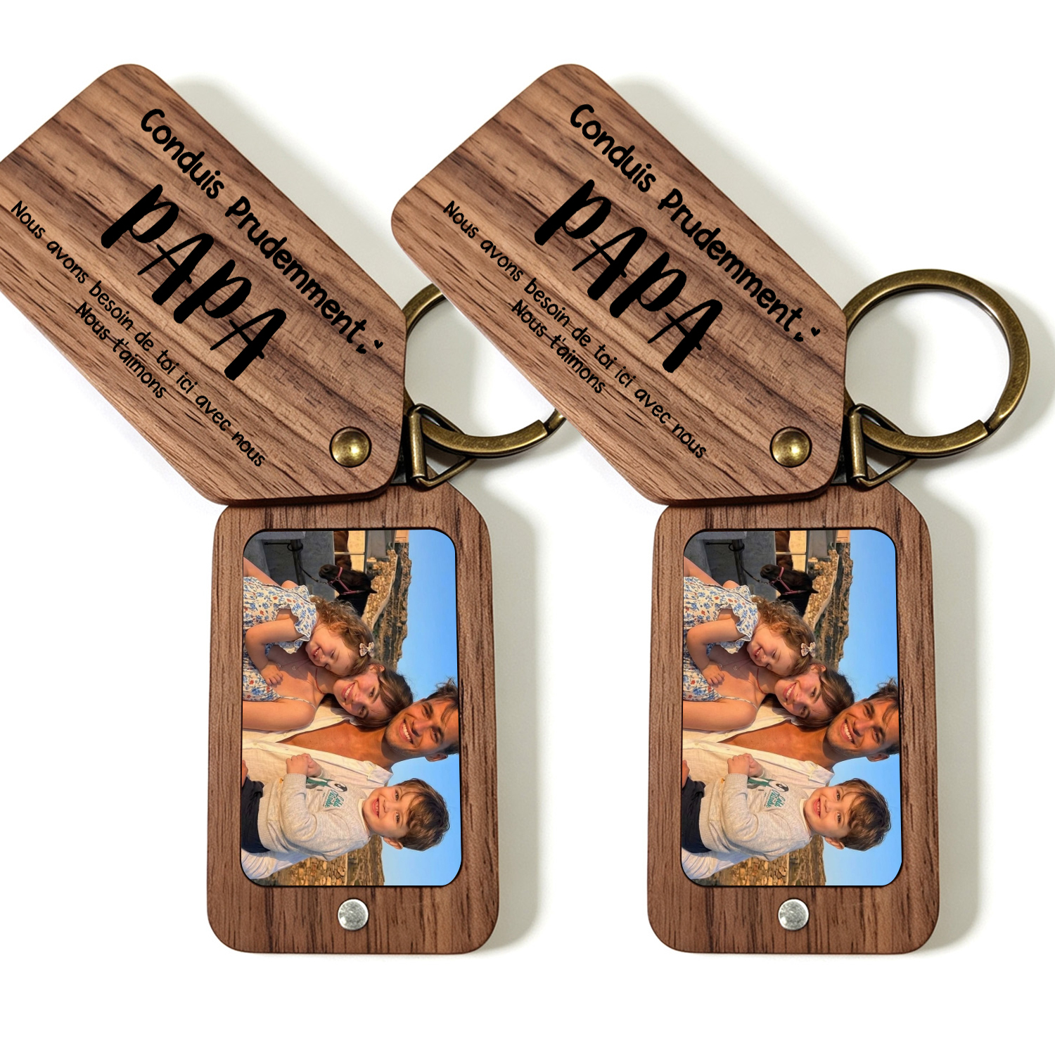 Porte-Clés Photo Personnalisé en Bois « Conduis Prudemment , Papa »