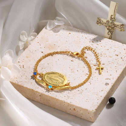 Bracelet avec prénom et pierre de naissance, bracelet croix pour elle