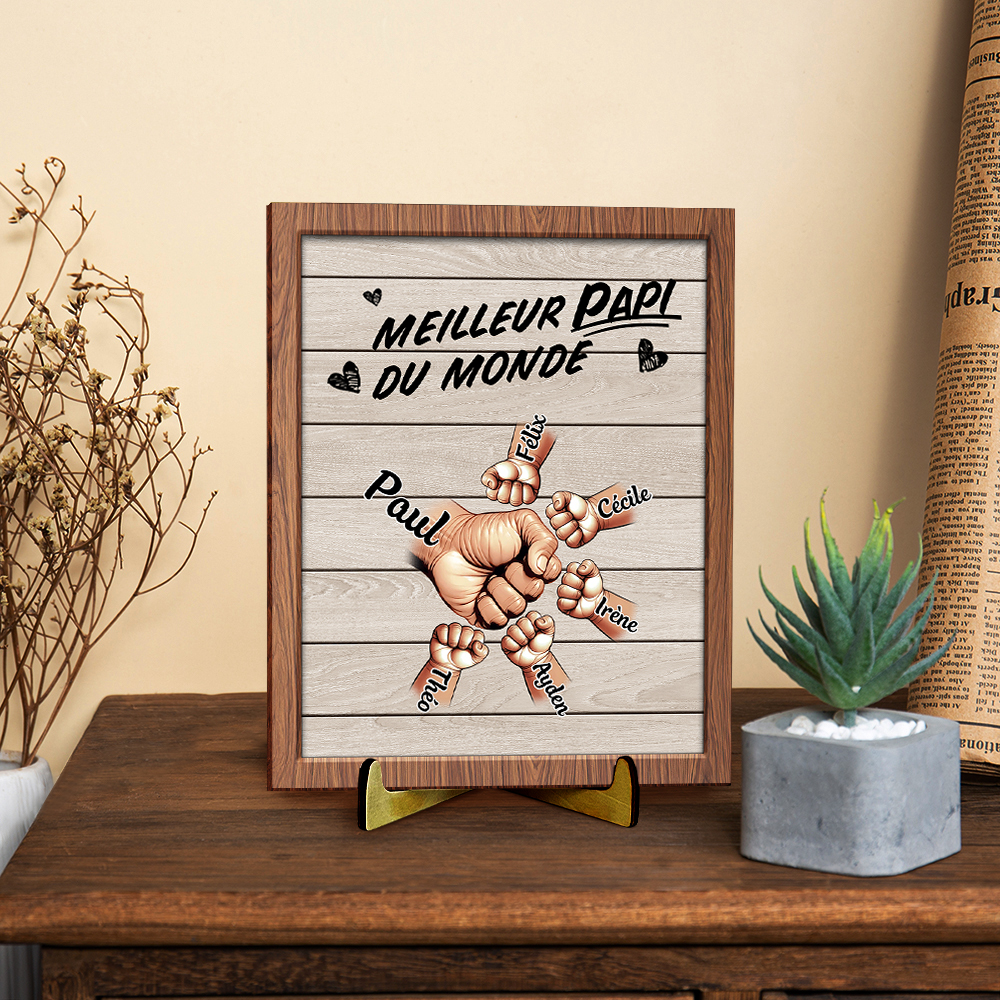 Plaque en Bois Personnalisée avec 2 à 9 Prénoms et Poings, Décoration en bois – Cadeau pour Papi/Papa | Jessemade