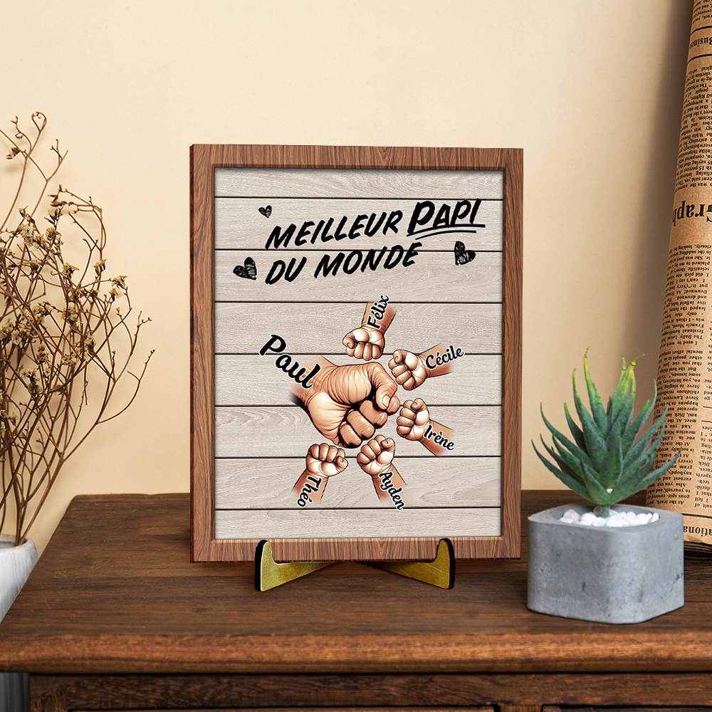 Plaque en Bois Personnalisée avec 2 à 9 Prénoms et Poings, Décoration en bois – Cadeau pour Papi/Papa | Jessemade