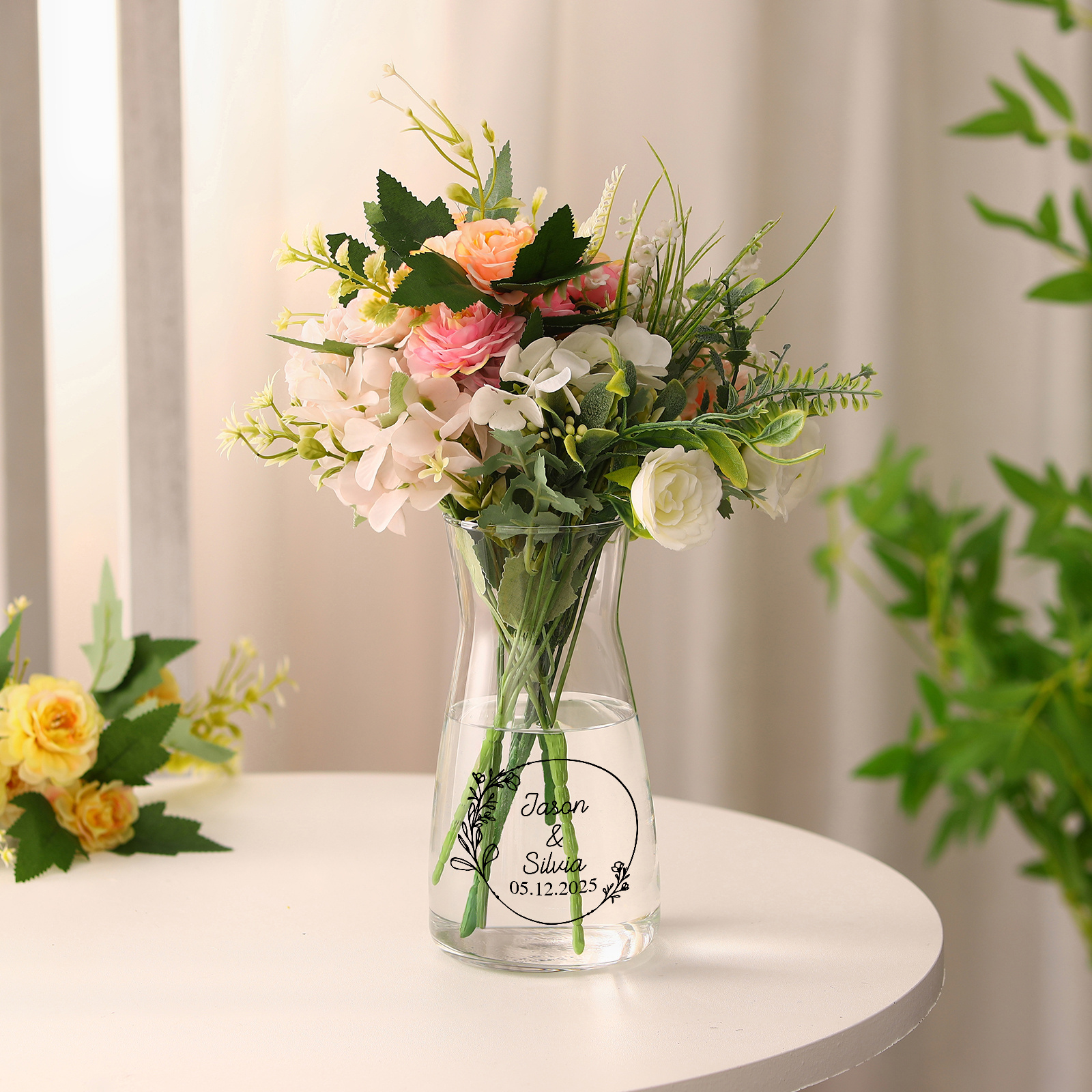 Vase en verre transparent personnalisé – pour Couple, Fiançailles ou Mariage (sans fleurs)