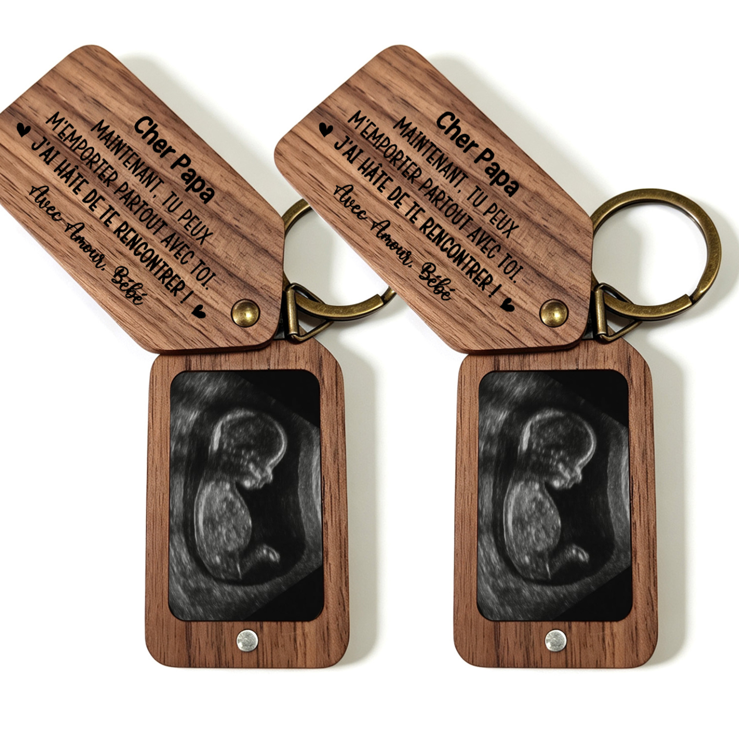 Porte-Clés Photo Personnalisé en Bois pour Nouveaux Papa et Maman