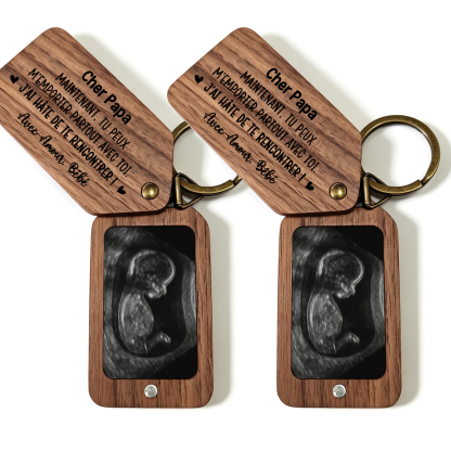 Porte-Clés Photo Personnalisé en Bois pour Nouveaux Papa et Maman
