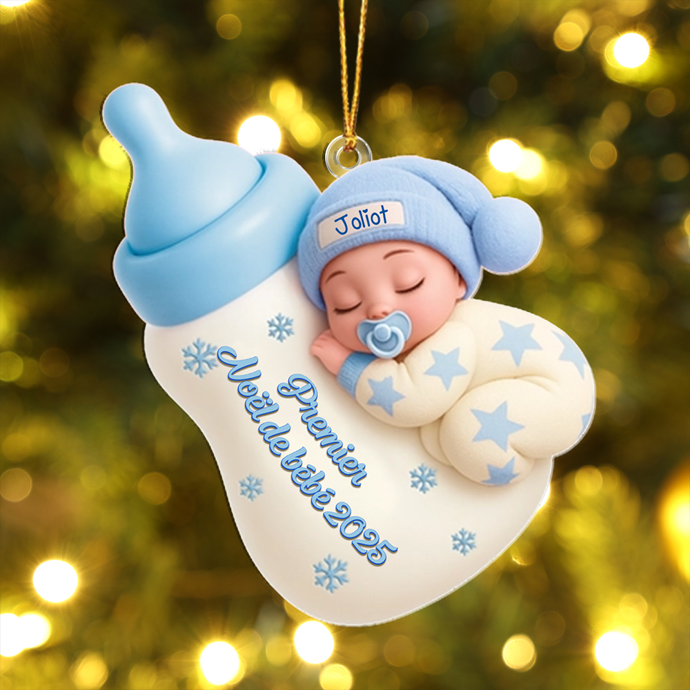 Décoration Sapin de Noël Bébé Endormi Biberon Cadeau de Premier Noël