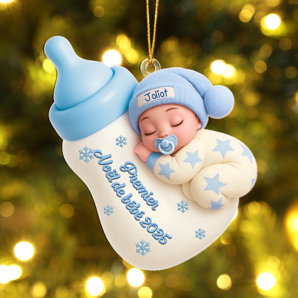 Décoration Sapin de Noël Bébé Endormi Biberon Cadeau de Premier Noël