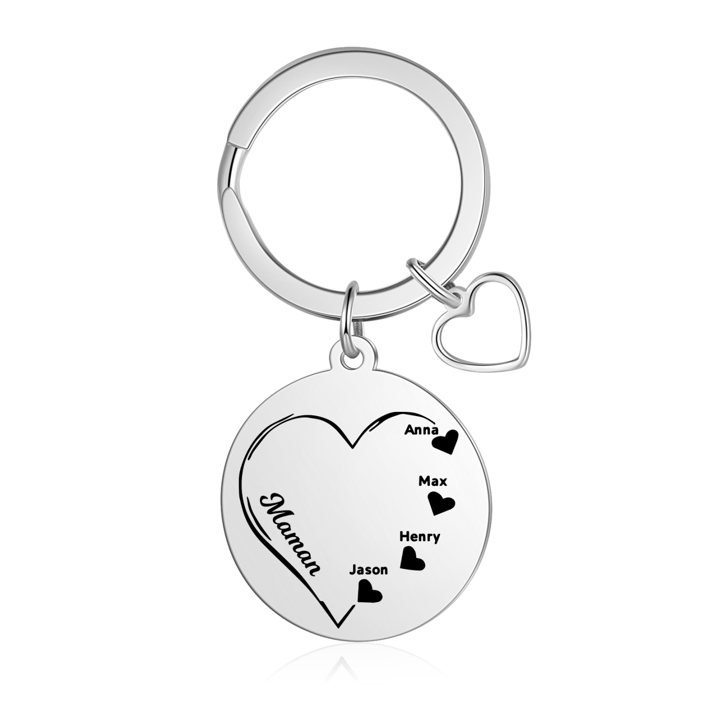 À Maman/Papa - Porte-Clés Cœur 4 Prénoms Personnalisés avec texte cadeau papa maman