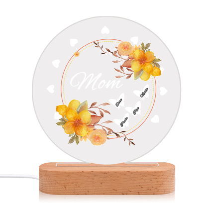 À Maman/Mamie - Lampe de chevet LED Fleurs et Papillons 4 Prénoms Personnalisés avec 1 Texte