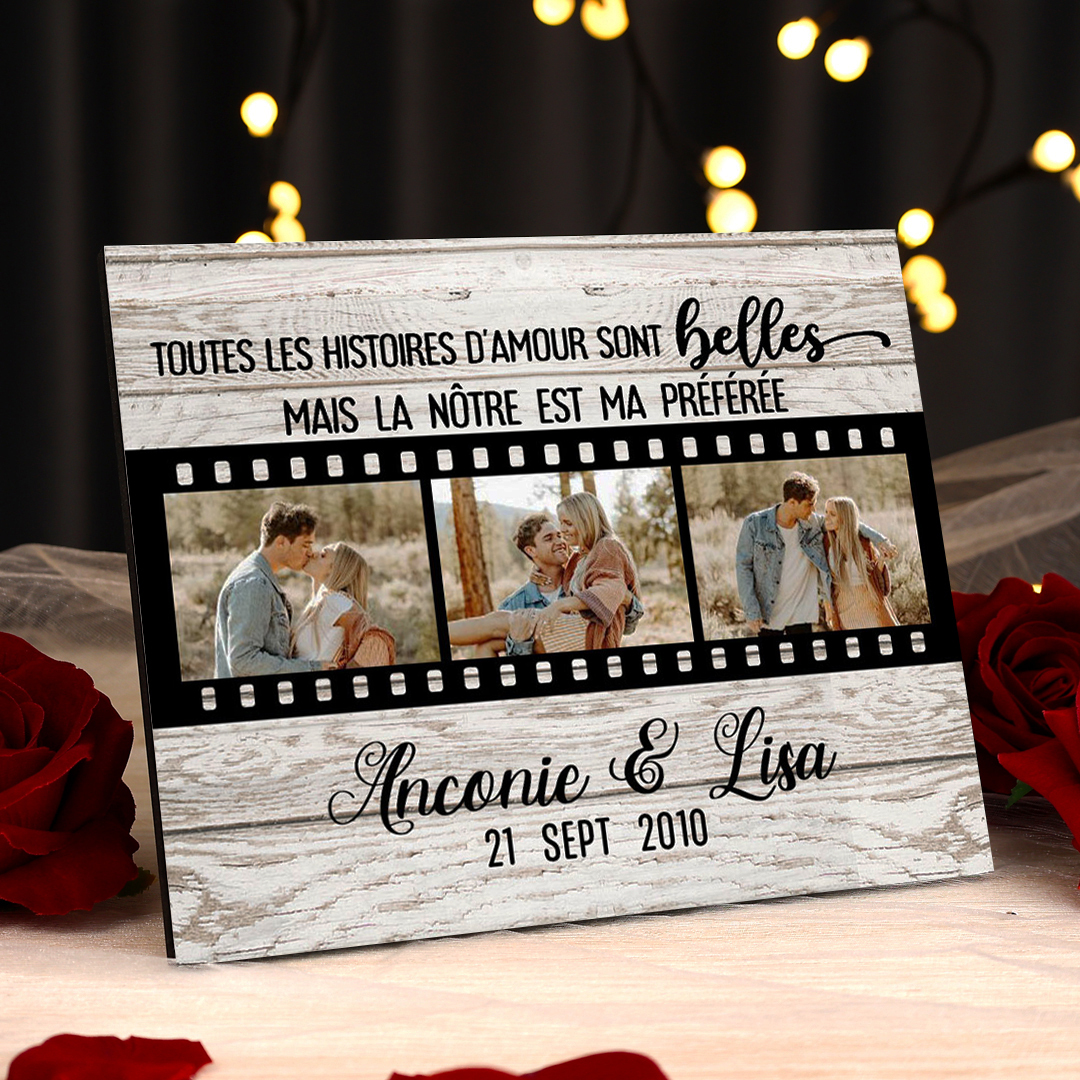 Cadre en bois de Saint-Valentin 2 Prénoms personnalisé avec 3 photos | Jessemade