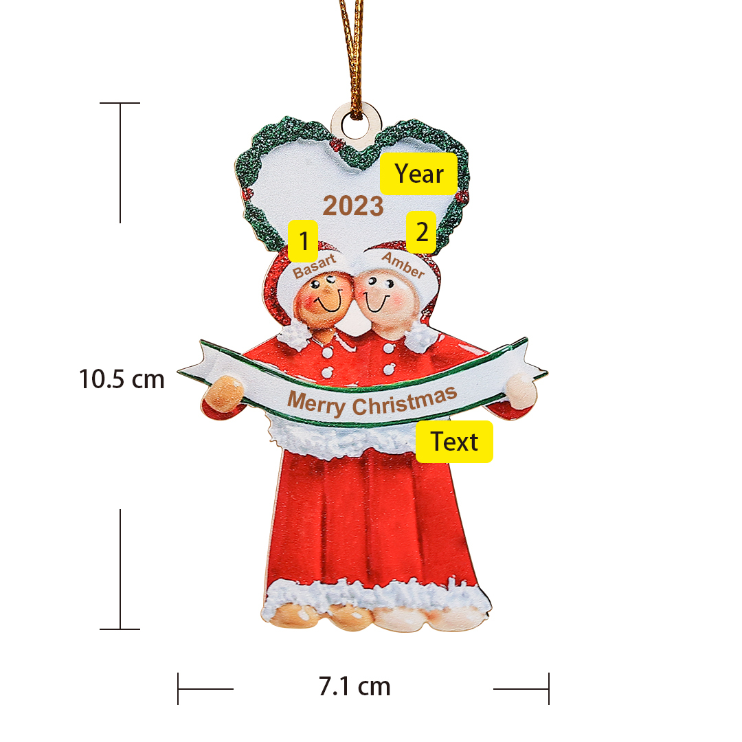 Ornements de Noël Poupée Couple 2 Prénoms Personnalisés avec Texte et Année