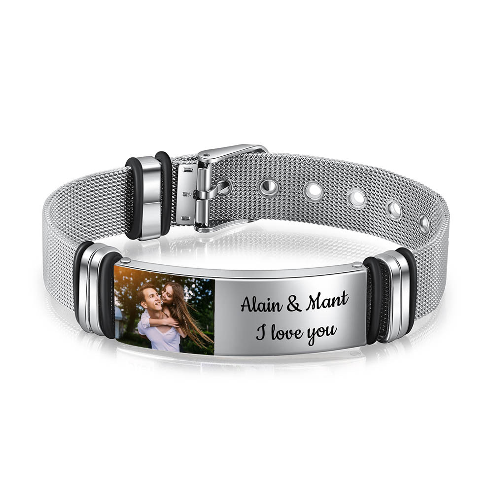 Jessemade FR Bracelet 2 Prénoms Personnalisé texte avec photo