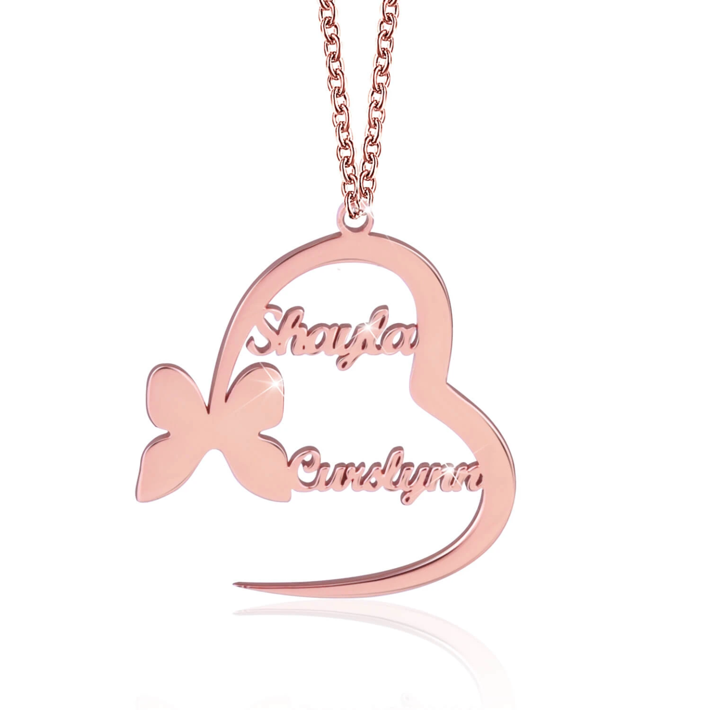 Collier Prénom Personnalisé Coeur et Papillon Couple 2 Prénoms