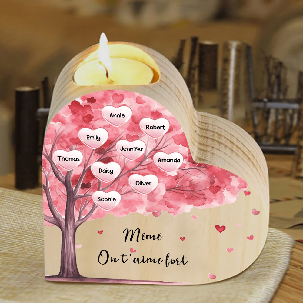 À Ma Maman/Mamie - Bougeoir en Bois Arbre 9 Prénoms et 1 Texte Personnalisés pour Famille sans bougie