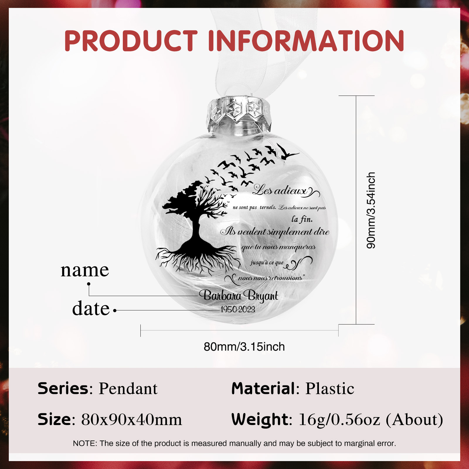 Boule transparente commémorative Ornements avec Prénom et Date Personnalisés boule de noël | Jessemade