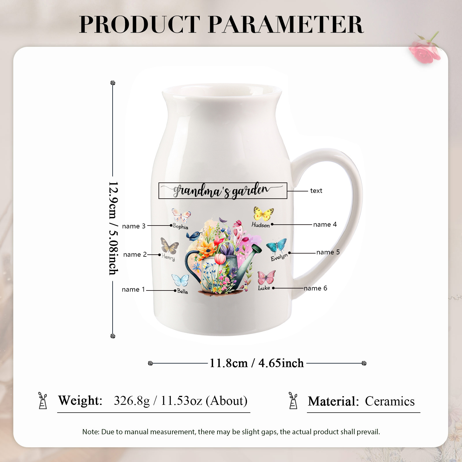 Vase à Fleurs 6 Prénoms Personnalisés avec 1 Texte Décoration de la Maison