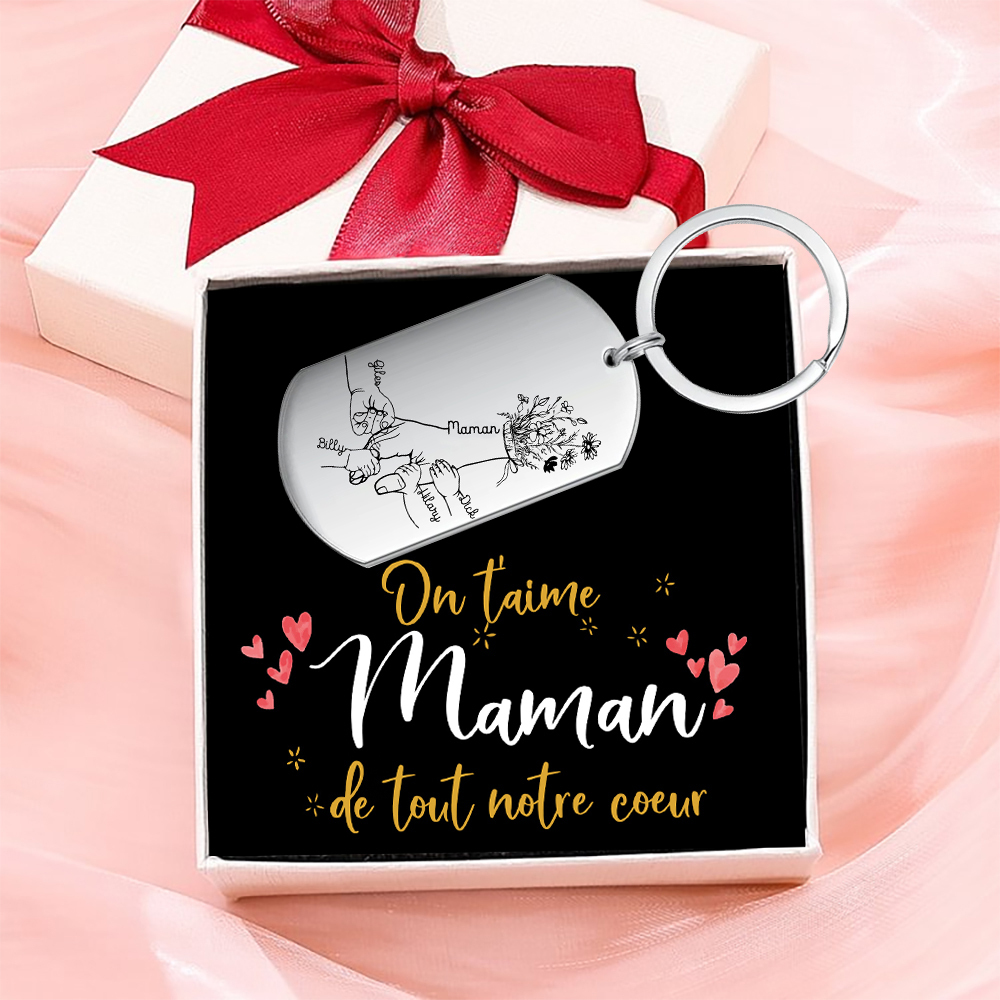 À Ma Maman - Porte-Clés la Main dans la Main 5 Prénoms Personnalisés