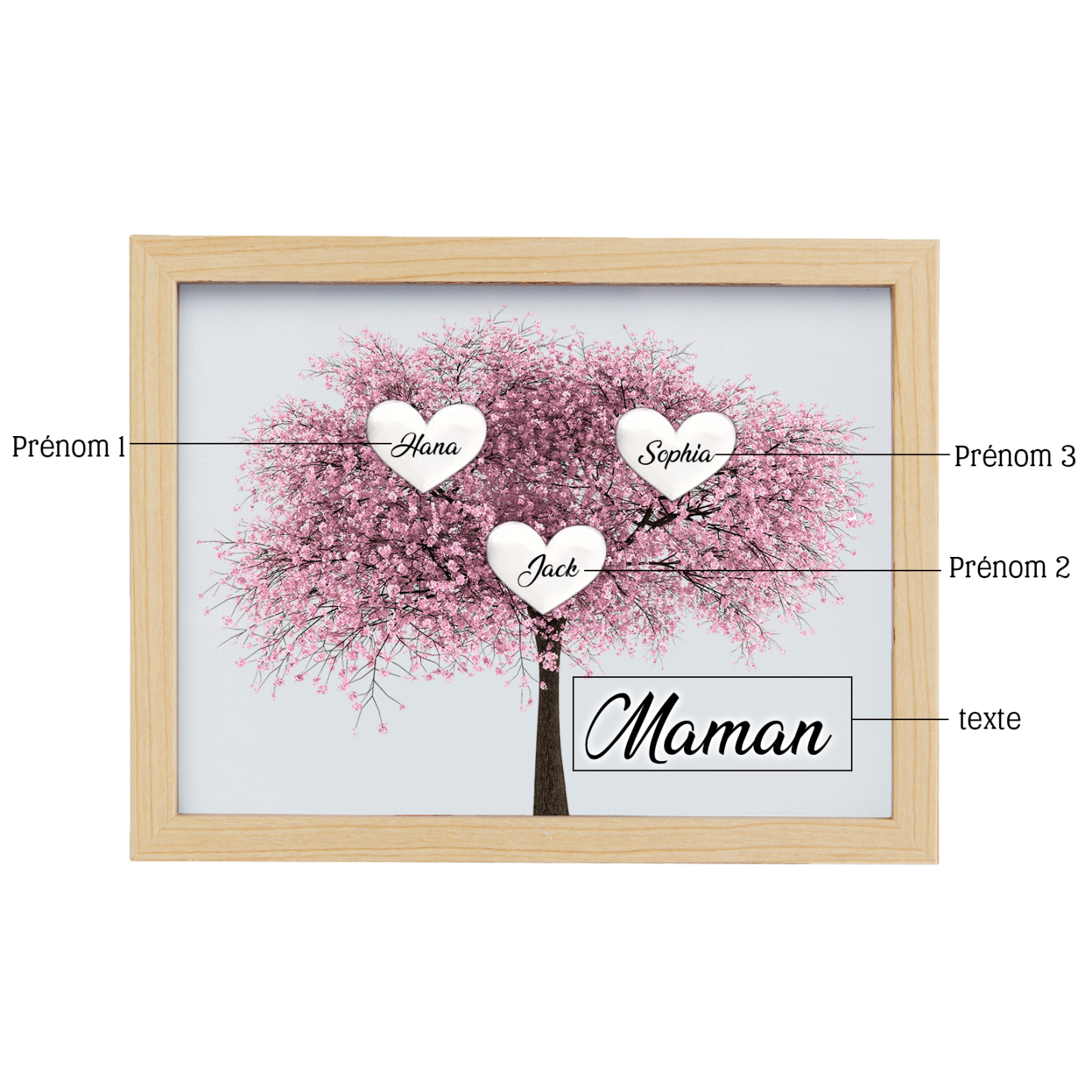 Cadre Photo LED Arbre de Vie 3 Prénoms et 1 Texte Personnalisé Décoration Famille