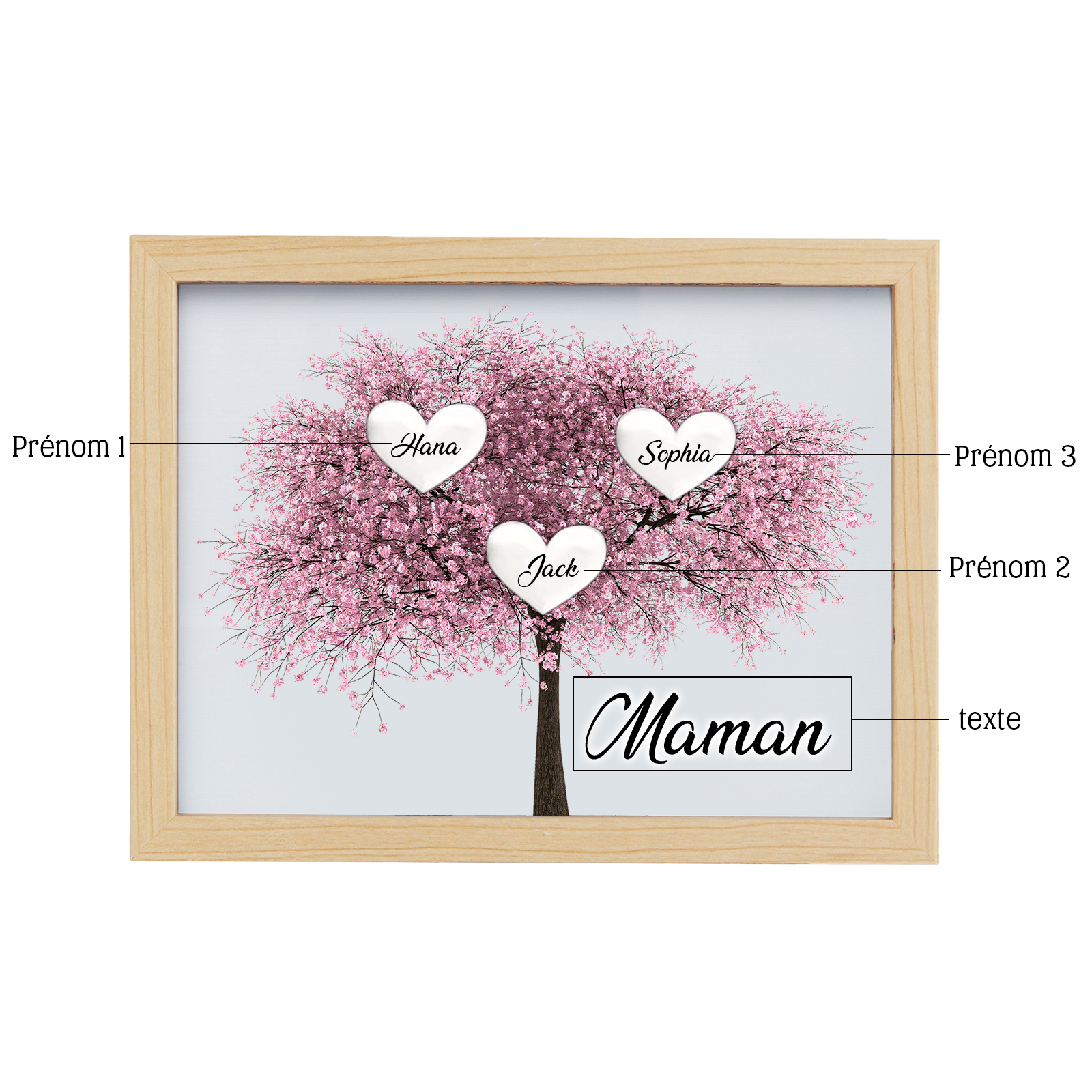 Cadre Photo LED Arbre de Vie 3 Prénoms et 1 Texte Personnalisé Décoration Famille