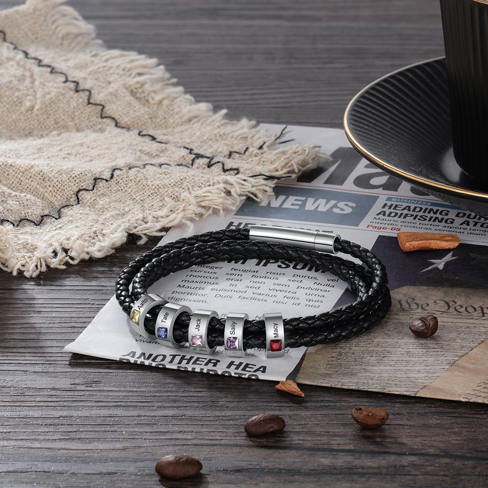 Bracelet 5 Prénom Personnalisé Avec 5 pierre de naissance Bracelet Homme