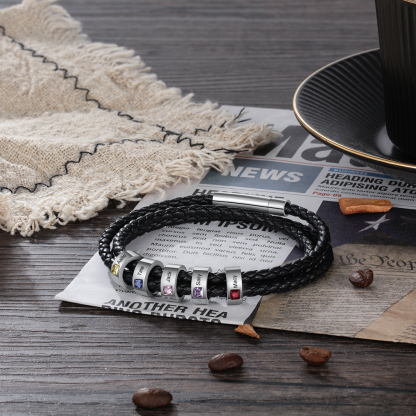 Bracelet 5 Prénom Personnalisé Avec 5 pierre de naissance Bracelet Homme