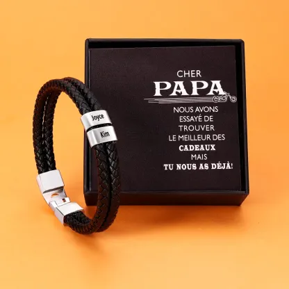 À mon Papa - Bracelet Personnalisé Homme 1-8 Perles et Prénoms Bracelet Cuir tressé | Cadeau Fête des Pères | Jessemade