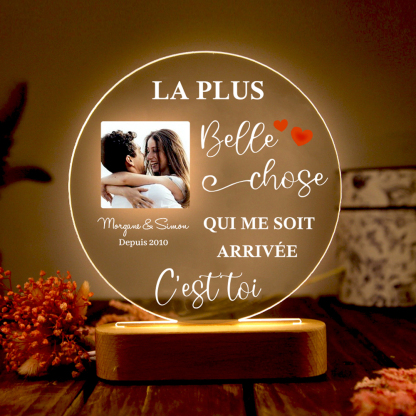 Lampe de chevet Couple LED Lumières 2 Prénoms et 1 Photo Personnalisés avec Date