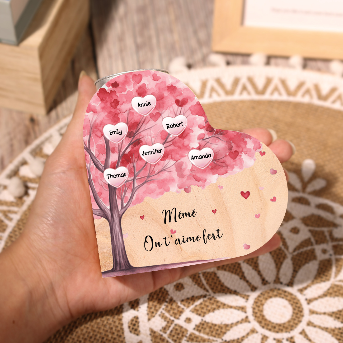 À Ma Maman/Mamie - Bougeoir en Bois Arbre 6 Prénoms et 1 Texte Personnalisés pour Famille sans bougie