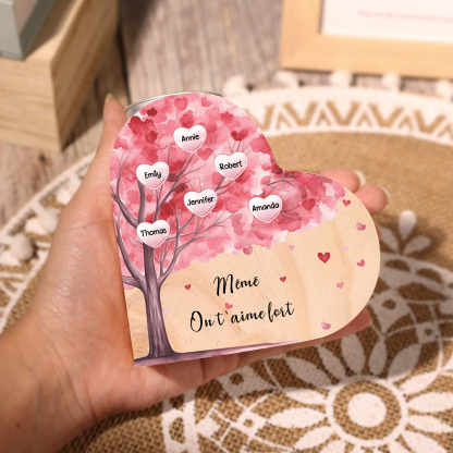 À Ma Maman/Mamie - Bougeoir en Bois Arbre 6 Prénoms et 1 Texte Personnalisés pour Famille sans bougie