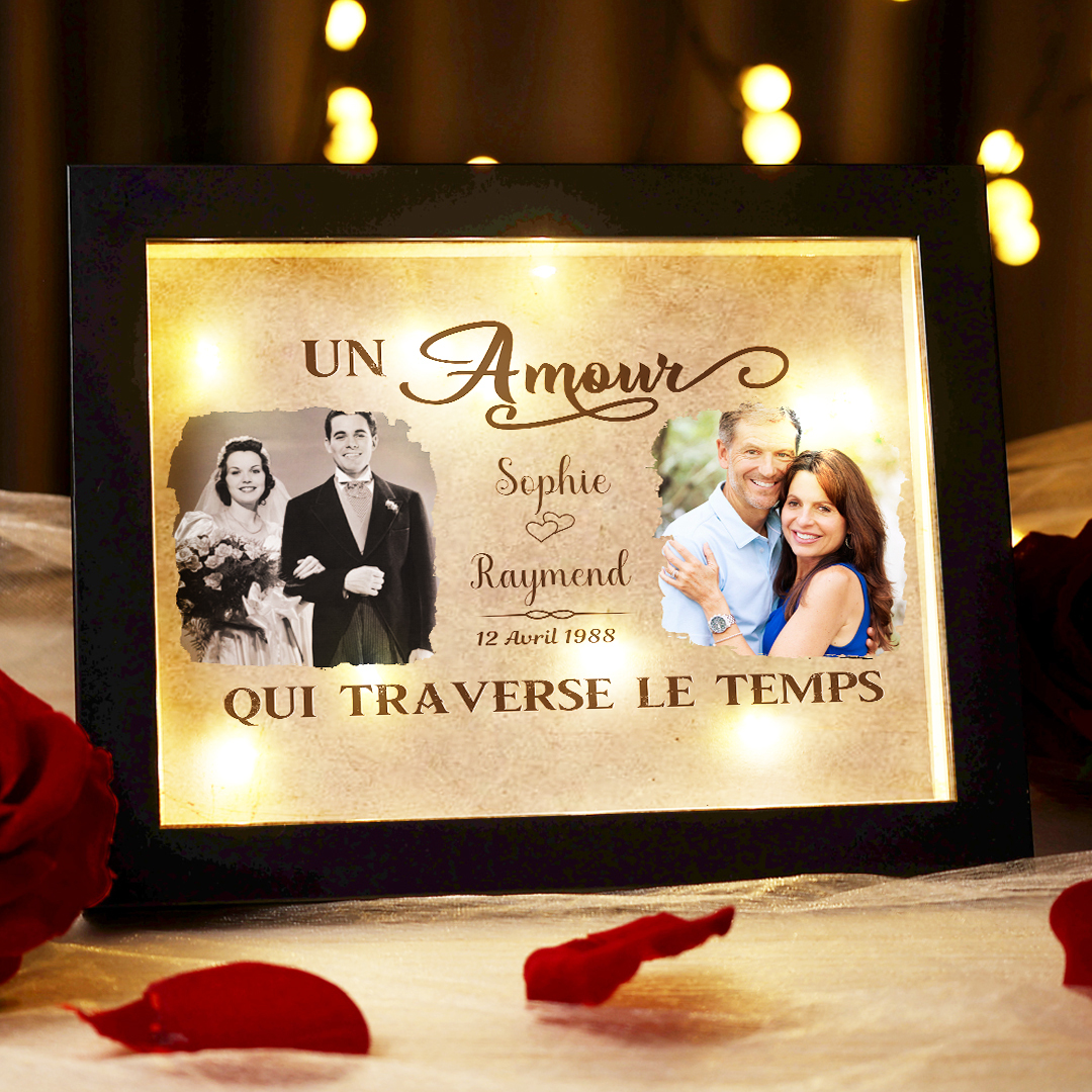 Cadre Photo LED Couple 2 Prénoms et 2 Photos Personnalisés avec Date C