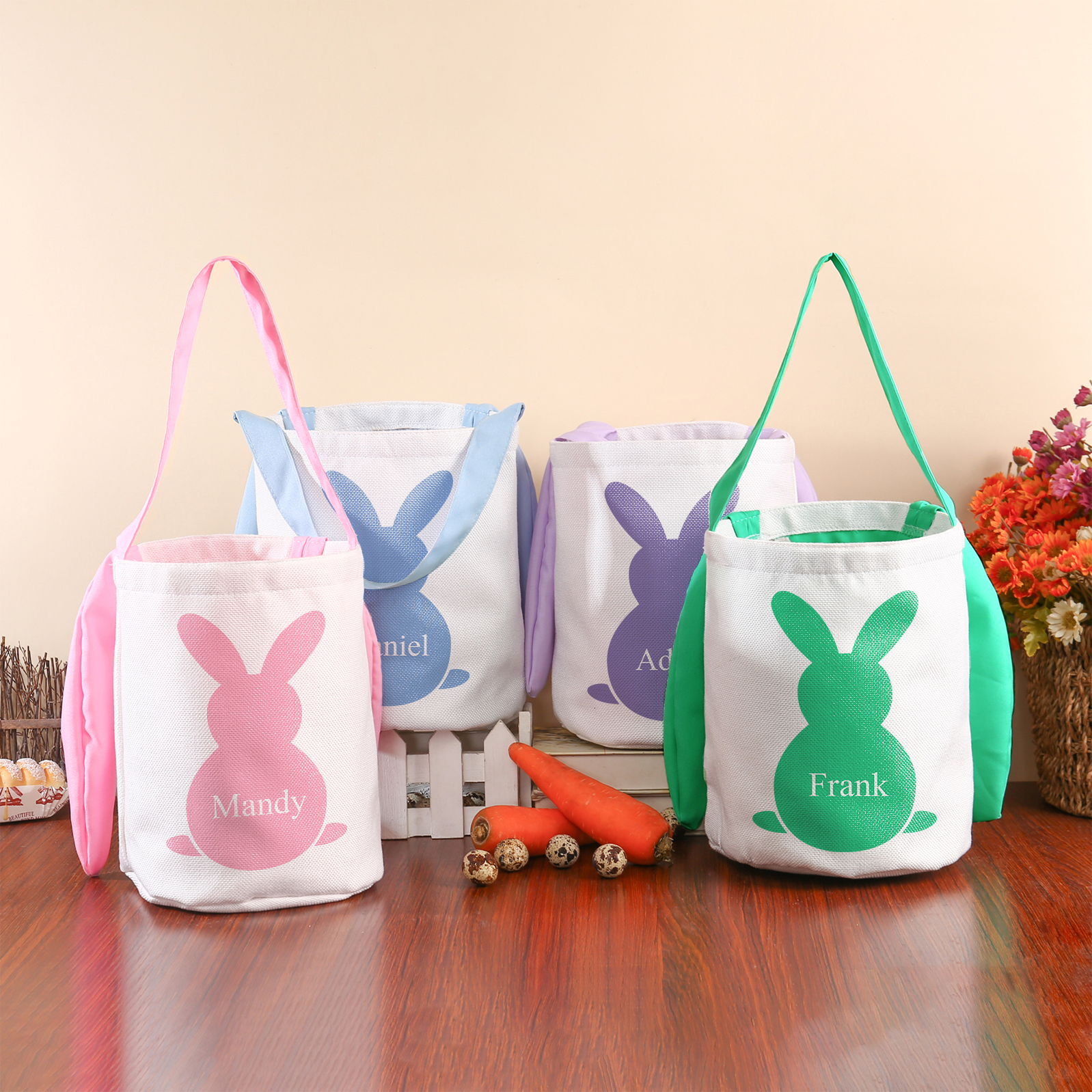 Sac de Pâques Lapin 1 Prénom Personnalisé Tote Bag Enfant