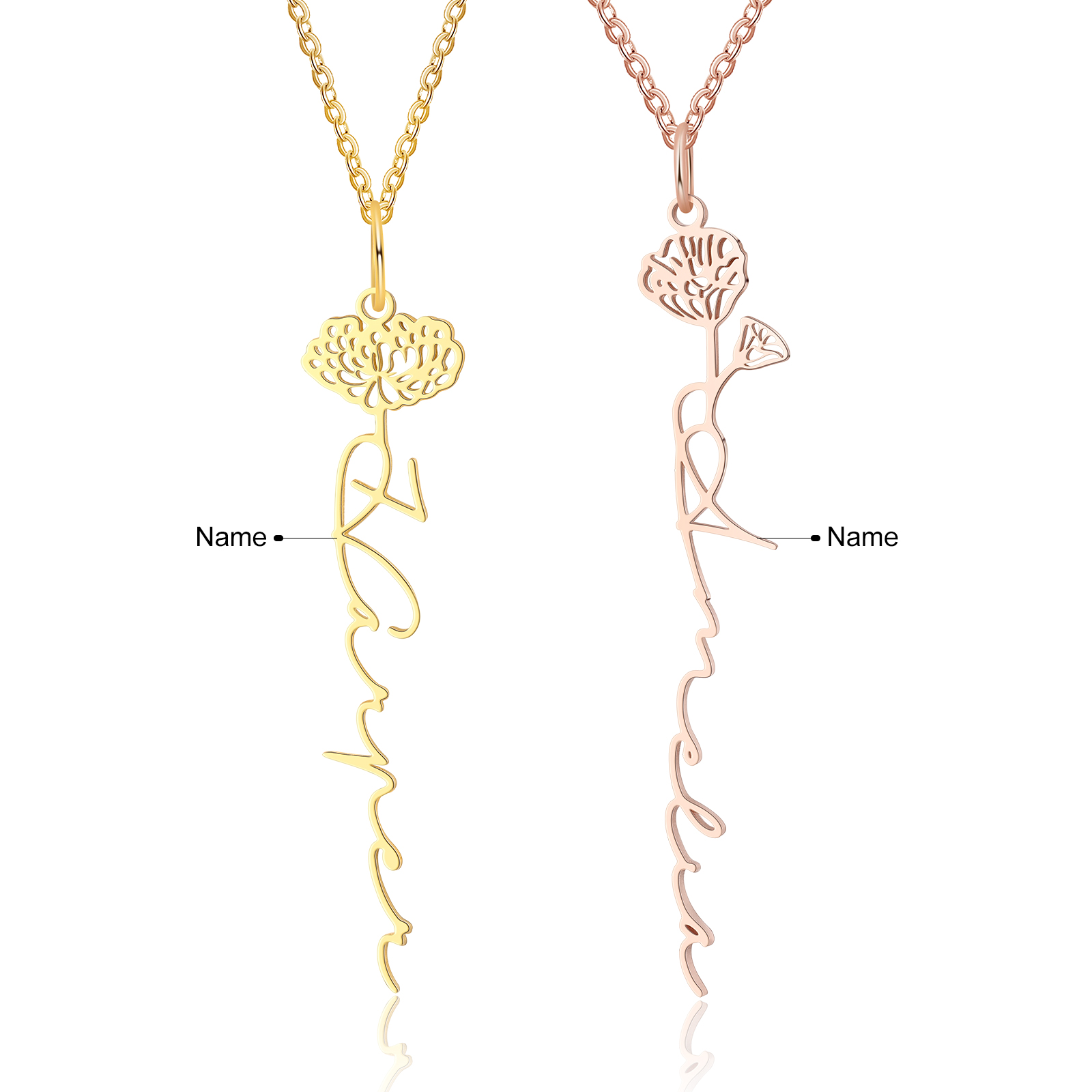Collier prénom personnalisé 12 fleurs de naissance