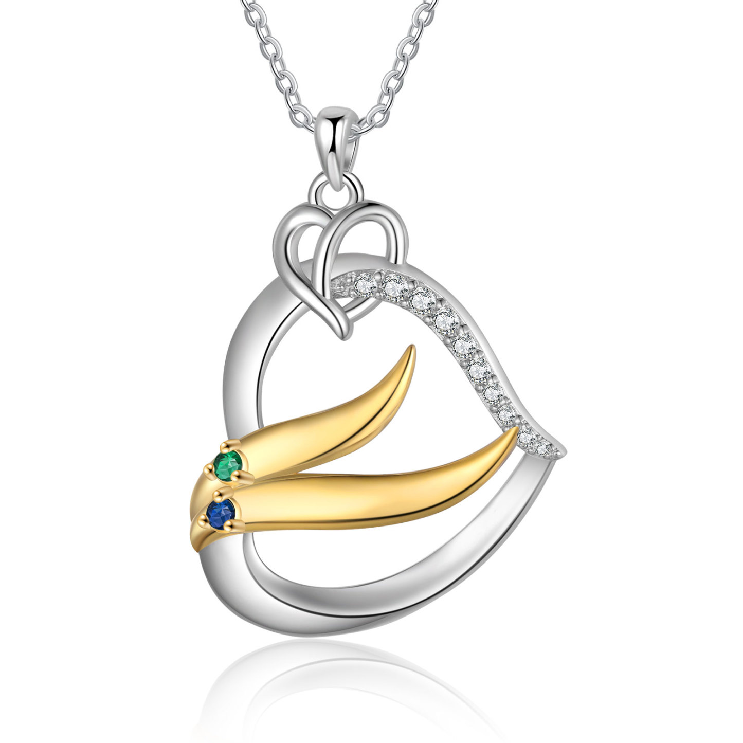 Collier Pendentif Cœur et Ailes Collier Personnalisé Femme avec 2 Prénoms et Pierres de naissance|Jessemade